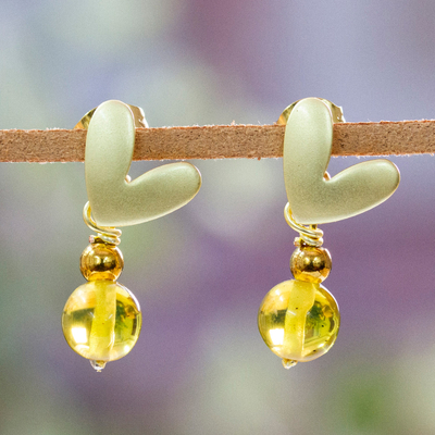 Romantic 14k Gold-Plated Natural Amber Dangle Earrings