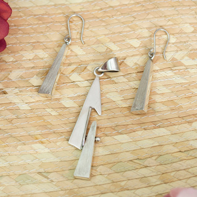 Matte Minimalist Sterling Silver Triangle Jewelry Set