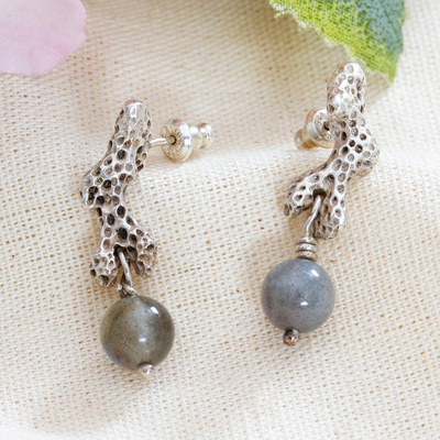 Ocean-Themed Labradorite Coral Dangle Earrings