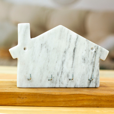 Minimalist House-Shaped White Marble Key Rack