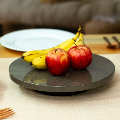 Hand-Carved Minimalist Dark Grey Marble Rotating Centerpiece