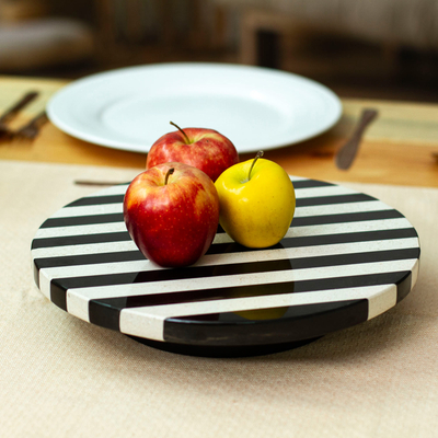 Striped Modern Black and White Marble Rotating Centerpiece