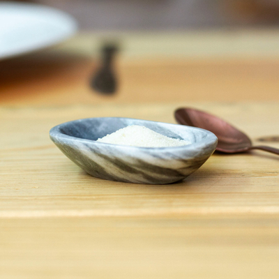 Grey and White Natural Marble Catchall Hand-Carved in Mexico