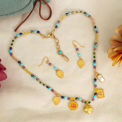 Golden Day of the Dead-Themed Multi-Gemstone Jewelry Set