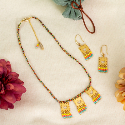 Papel Picado-Themed 18k Gold-Plated Crystal Bead Jewelry Set