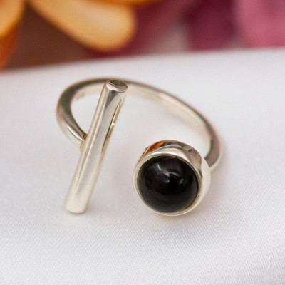 High-Polished Modern Natural Obsidian Wrap Ring from Mexico