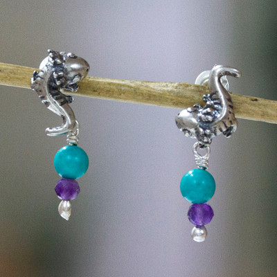 Reconstituted Turquoise and Amethyst Axolotl Drop Earrings