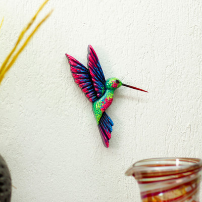 Artisan-Made Painted Wood Hummingbird Wall Art from Mexico