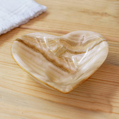 Heart-Shaped Hand-Carved Natural Marble Catchall in Grey