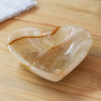 Heart-Shaped Hand-Carved Marble Catchall in Green and Grey