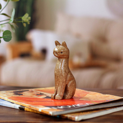 Modern Cat-Themed Marble Sculpture for Tabletop Desk Shelf