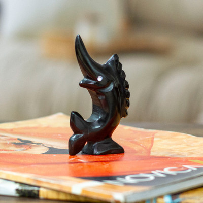 Handcrafted Marble Figurine of Swordfish in a Dark Palette