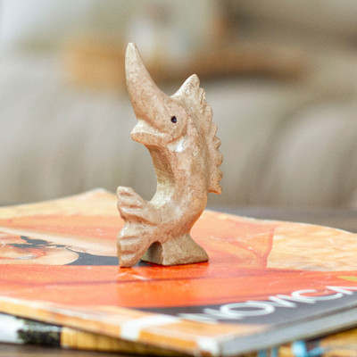 Natural Marble Figurine of Swordfish in an Earthy Palette