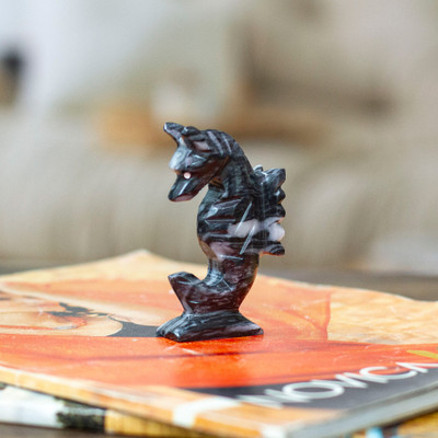 Nature-Inspired Handmade Seahorse Marble Figurine in Blue