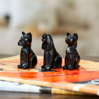 Dog-Themed 3-Piece Marble Figurine Set in a Dark Palette