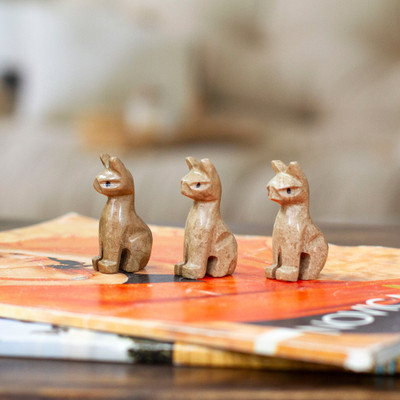 Earthy-Palette Artisan-Made 3-Piece Cat Marble Figurine Set