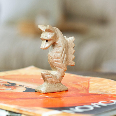 Mexican Handcrafted Seahorse Marble Figurine in Earthy Tones