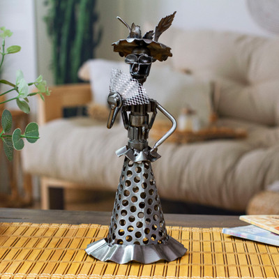 Oxidized Day of the Dead Catrina Upcycled Metal Sculpture