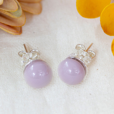 Lilac Handcrafted Round Fused Glass Silver Stud Earrings