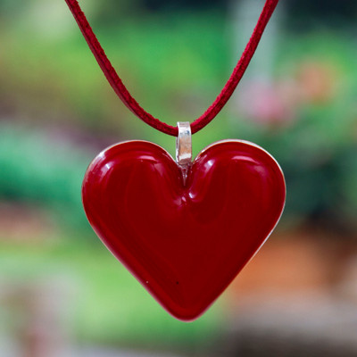 Handcrafted Adjustable Fused Glass Heart Pendant Necklace