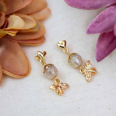 Bee-Shaped 14k Gold-Plated Natural Moonstone Dangle Earrings