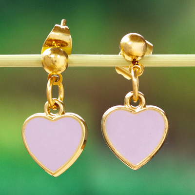 Enamel 14k Gold-Plated Copper Lilac Heart Dangle Earrings