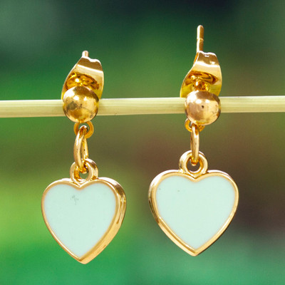 14k Gold-Plated Heart Dangle Earrings in Pastel Green Hues
