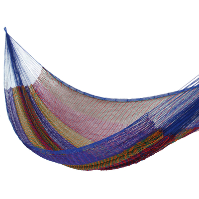 Hand Made Patterned Blue and Bright Mayan Hammock (Double)