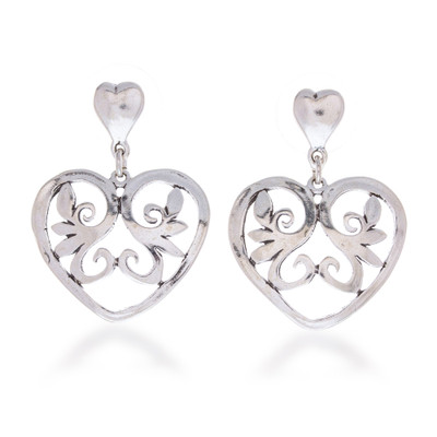 Heart Shaped Sterling Silver Dangle Earrings