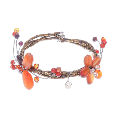 Hand Crafted Floral Carnelian Beaded Bracelet