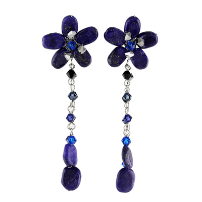 Beaded Lapis Lazuli Dangle Earrings