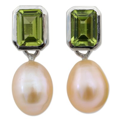 Pearl and Peridot Drop Earrings