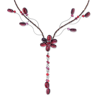Handcrafted Garnet and Glass Beaded Y Necklace from Novica Thailand