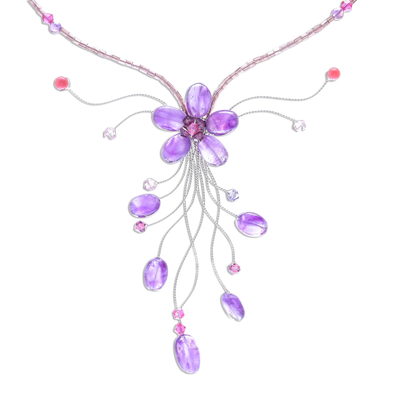 Handcrafted Floral Amethyst Y Necklace