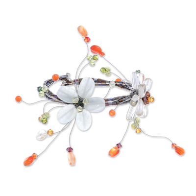 Carnelian and Citrine Beaded Flower Bracelet