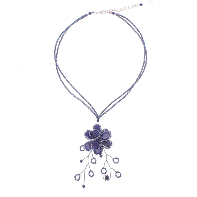Hand Crafted Floral Lapis Lazuli Pendant Necklace