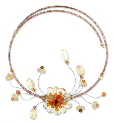 Unique Floral Citrine Beaded Necklace