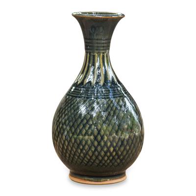Hand Made Celadon Ceramic Vase from Thailand