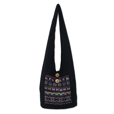 Cotton and Hemp Embroidered Sling Handbag