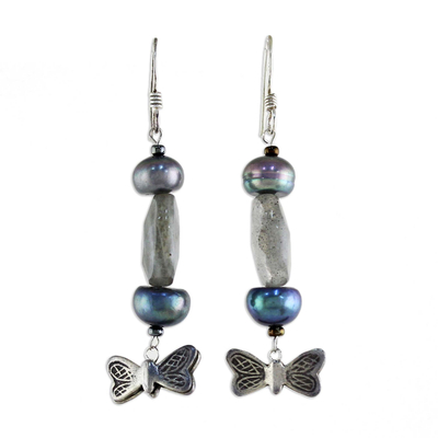 Pearl and labradorite dangle earrings