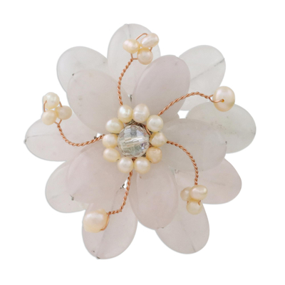 Floral Rose Quartz and Pearl Brooch Pin