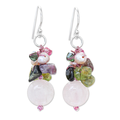 Rose Quartz and Pearl Cluster Earrings