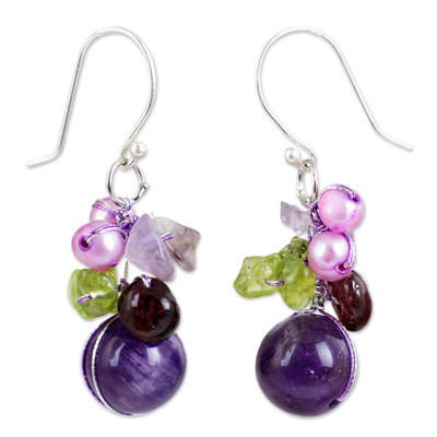 Handcrafted Amethyst and Pearl Dangle Earrings