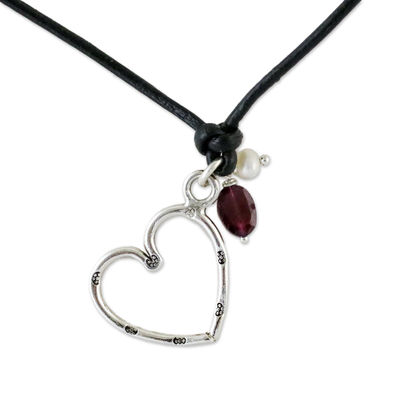 Garnet and Fine Silver Heart Pendant Necklace