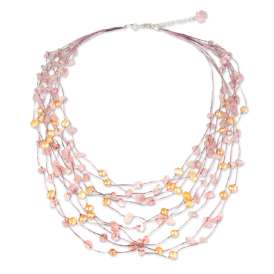 Unique Pearl and Rose Quartz Beaded Necklace
