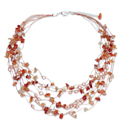 Beaded Pearl and Carnelian Necklace