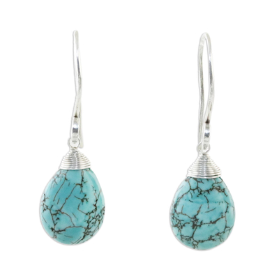 Reconstituted Turquoise and Fine Silver Dangle Earrings