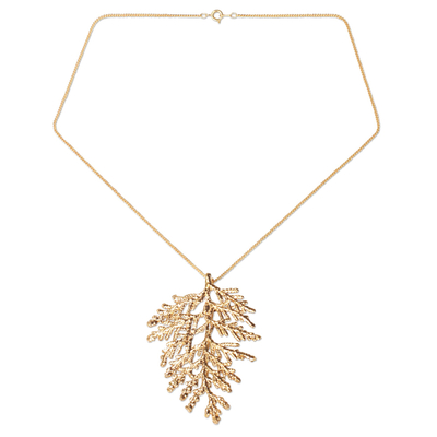 Natural leaf gold-plated pendant necklace