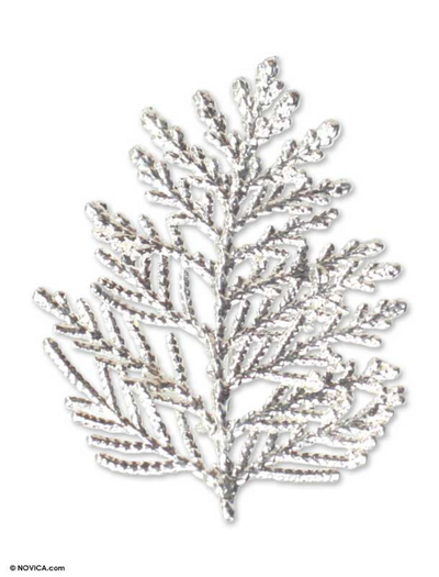 Fine Silver Plated Leaf Brooch Pin