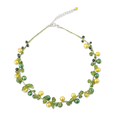 Handcrafted Green and Gold Cultured Pearl and Peridot Strand Necklace